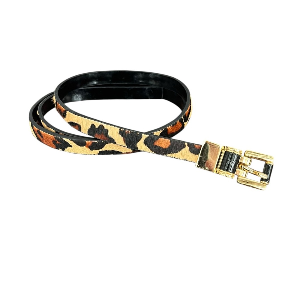 Michael Kors Leopard Skinny Belt in Calf Hair Gold Tone Buckle Size 39.5” - Picture 2 of 9